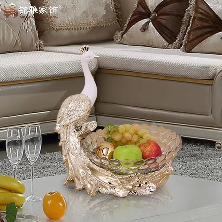 Piezas de decoración moderna para el hogar, Frutero de pavo real de resina para Decoración de mesa