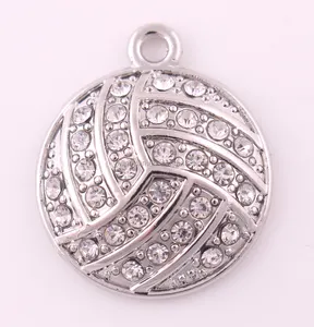 P500228 Yiwu Huilin jewelry Wholesale volleyball charms popular silver plated crystal volleyball pendant