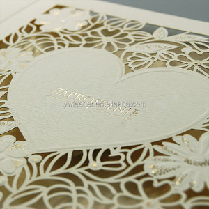 Laser cắt hình trái tim màu vàng hình tròn bằng hoa tem vàng thanh lịch ra mắt/thiệp cưới mời - Product Image 4