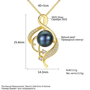 CZCITY 2026 Music Not Design Jewelry <strong>Necklace</strong> Paved CZ Crystal 925 Sterling Silver <strong>Black</strong> <strong>Pearl</strong> <strong>Necklace</strong> - Product Image 2