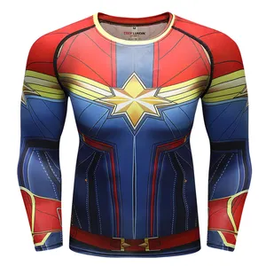 Spedizione Gratuita Mens Supereroe Rashguard Poliestere Spandex Captain Camicia