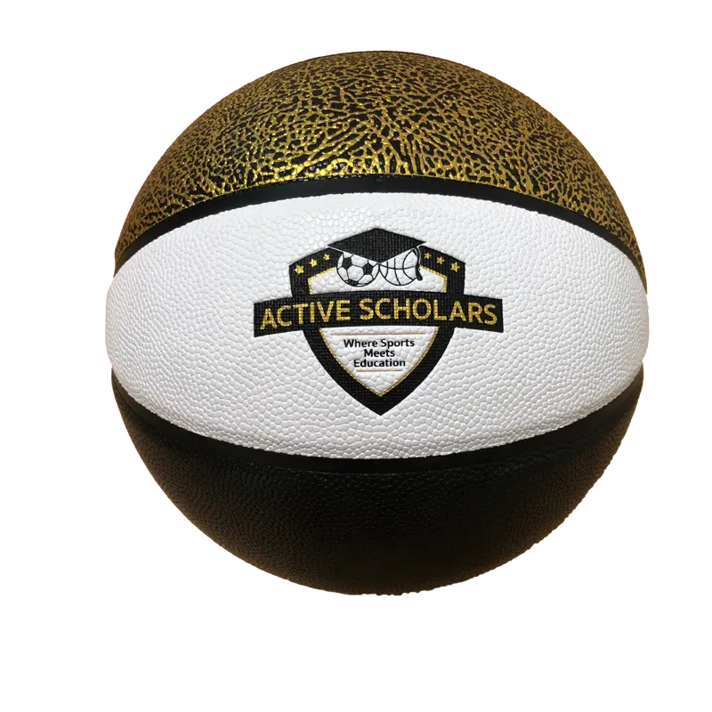 Size 7 Basketball Customized Gold Pattern Prints On White And Black Leather Basketballs Indoor And Outdoor Use