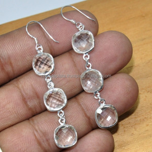 CASA DE PLATA Pendientes colgantes largos de Plata de Ley 925 sólida hechos a mano Fabricante mayorista de joyería de piedras preciosas de cristal genuino - Product Image 2