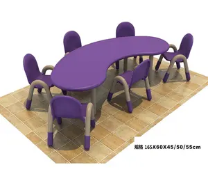 Yüksek kaliteli okul öncesi mobilya setleri ay tarzı plastik masa renkli çocuklar çalışma plastik masa