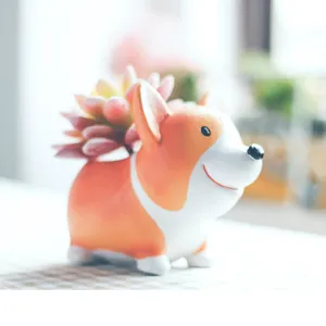 Roogo Corgi Fower Pot Polyresin Pot For Sale Animal Planter Home And Garden Decor Crafts