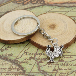 Nuevos hombres de la moda 30mm llavero DIY gallo gallo de metal titular de la cadena de la vendimia antiguo colgante de plata - Product Image 3