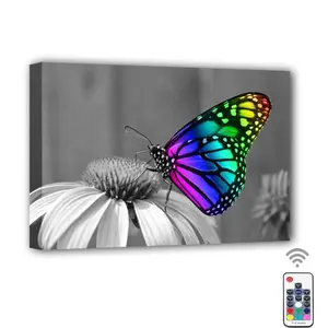 Neue Batterie Open Canvas Bild mit LED-Licht bunte Schmetterling Wand dekoration Fernbedienung Leinwand druck Illuminate Malerei