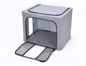 Home organization large collapsible steel frame toy storage bin with two clear windows