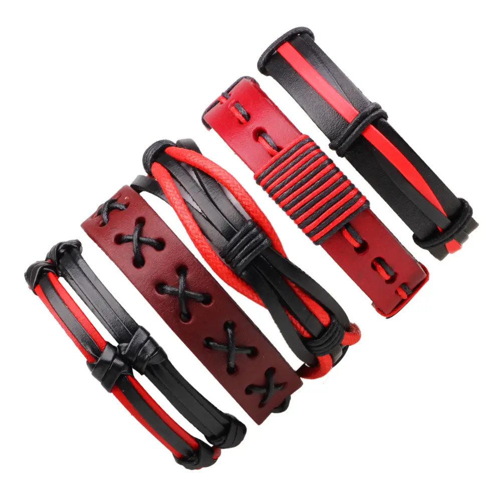Red Color Leather Men Handmade Personalized Bracelet DIY Bracelet Making