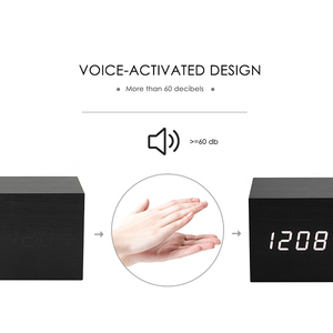 Đồng Hồ Để Bàn Bằng Gỗ, Mặt Vuông, Hiển Thị Nhiệt Độ Bằng Tre, Một Mặt, Nhiệt Kế, Báo Thức Led, Đồ Chơi Kỹ Thuật Số Cổ Điển - Product Image 6