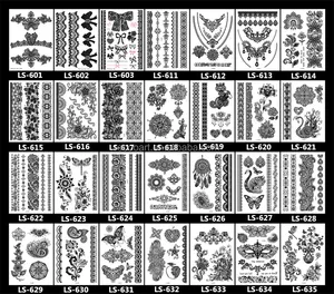 Latest 2016 Hot Black White Tattoo Henna Lace Bulk Temporary Body Hair Hand Tattoo Sticker