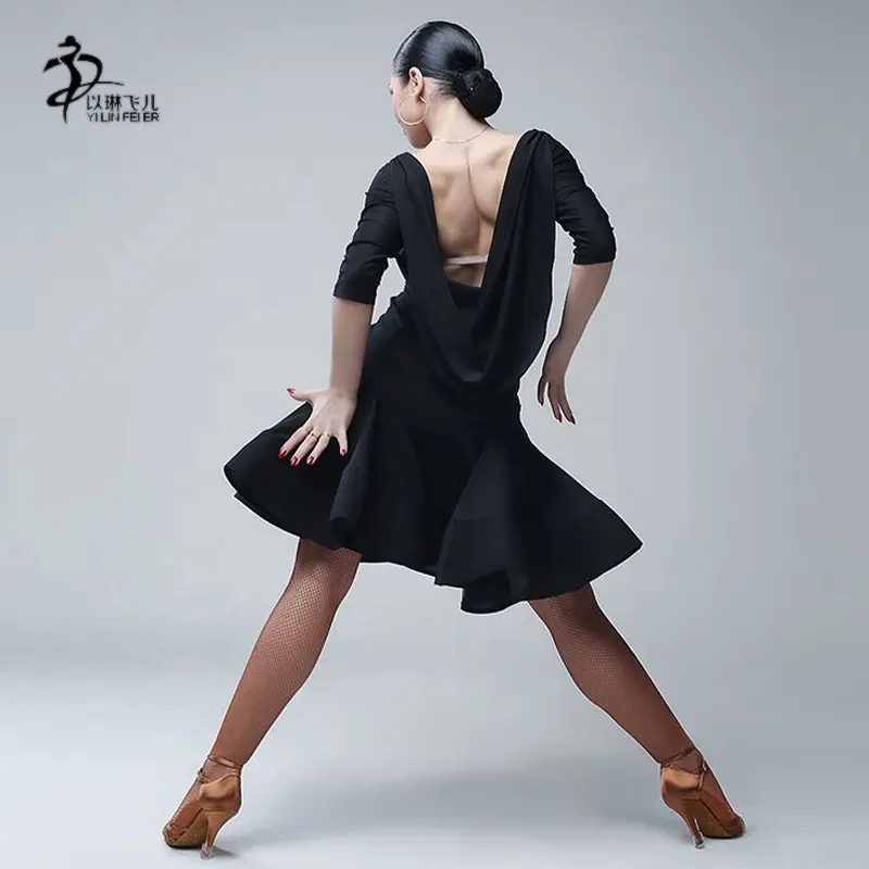 Negro vestido de baile latino para mujer Salsa vestido de baile de salón Latino falda traje de la danza