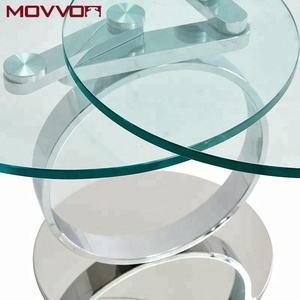 Mesa auxiliar extensible convertible moderna para sala de estar, pata de junta tórica, tapa de cristal móvil, rotación de dos capas, muebles convertibles giratorios - Product Image 2