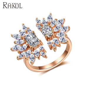 RAKOL RP244 Anelli Quadrati Placcati <span class=keywords><strong>Oro</strong></span> per Donne, Gioielli Personalizzati per Matrimoni, Fidanzamenti e Feste alla Moda - Product Image 3