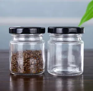 Venta al por mayor en Línea 3oz tarro de cristal de miel vacío salsa caliente contenedor de vidrio de grado alimenticio mermelada de vidrio transparente botella de embalaje tapa de lata 100ml - Product Image 1