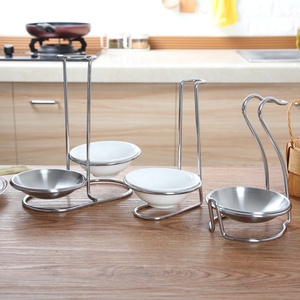 Moderno <span class=keywords><strong>Porta</strong></span> <span class=keywords><strong>Mestoli</strong></span> Doppio in Ceramica Bianca con Supporto in Acciaio Inox Lucidato - Product Image 3