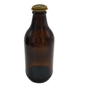 Botella de Cerveza Redonda de Vidrio Ámbar de 300 ml, Gruesa y Comprimida, con Serigrafía y Logotipo Personalizado - Product Image 3