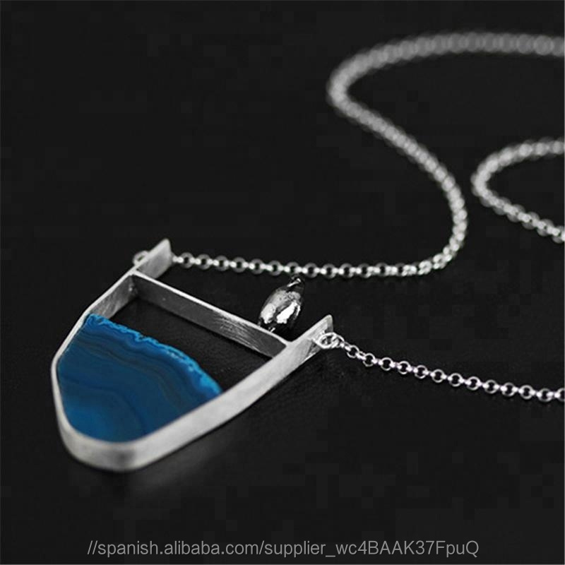Custom natural ágata pingüino de plata luna