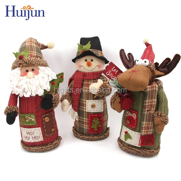 Christmas Crafts 3PCS Fabric Christmas Standing Decoration With Santa Noel Snowman Reindeer Party Festival Decoration Supplies