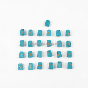 Set di 25 <span class=keywords><strong>Pietre</strong></span> Semipreziose all'Ingrosso, Turchese <span class=keywords><strong>Blu</strong></span> con Incisioni in Oro - Product Image 4
