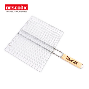 Bán Hàng Nóng <span class=keywords><strong>Chrome</strong></span> Mạ Kim Loại <span class=keywords><strong>BBQ</strong></span> Mùa Xuân Nướng Giỏ Với Tay Cầm Bằng Gỗ Dây Lưới Cho Hiệu Quả Rau Nướng - Product Image 2