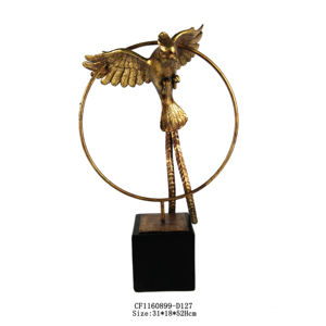 Résine — oiseau doré Antique en résine, <span class=keywords><strong>Sculpture</strong></span> avec support en résine, artisanat de décoration de maison