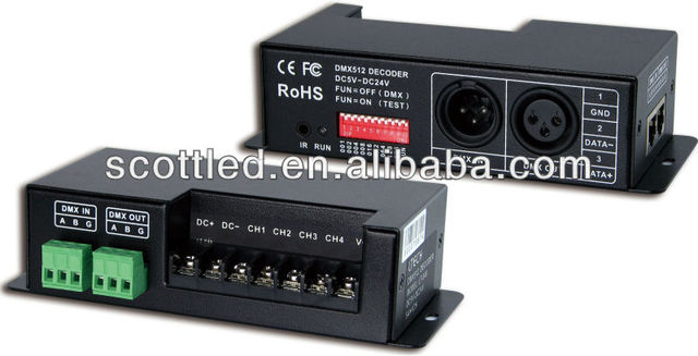 12-24v dmx 512 decoder,dimming signal converter,output 4 channel,dimmable 0-100%