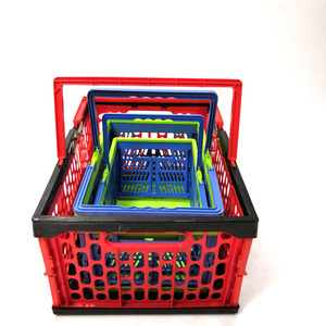 Plastic folding mesh basket with handle for supermarket plastic crate