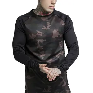 Yeni Varış Erkekler Moda Kamuflaj Spor Spor Giyim Slim Fit Polyester Camo Uzun Kollu T Shirt