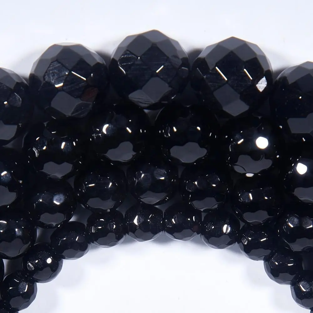 Wholesale Natural Black Onyx Cutting Faceted Well Polished Beads for Jewelry Making Onyx Round Loose Beads