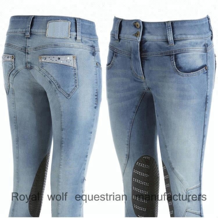 Джинсовые бриджи, Женская нашивка на колено, моющийся силиконовый Королевский волк, производитель шорт для конного спорта, светло-голубой, 35-50 дней