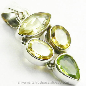 Pendentif multi-pierres précieuses en argent sterling 925 massif de créateur fait à la main bijoux fins vintage avec citrine et breloques - Product Image 2