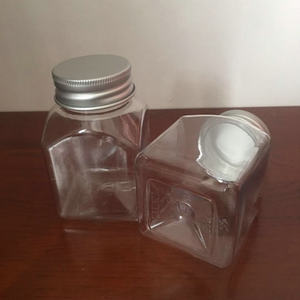 Factory supply 4oz plastic PET clear square jar with aluminum lid