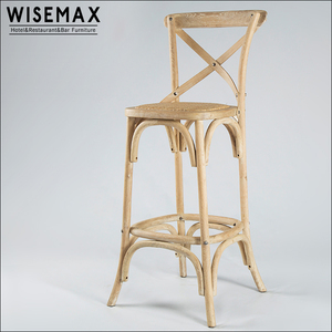 Vente en gros de meubles WISEMAX Tabouret de <span class=keywords><strong>bar</strong></span> en bois de chêne à dossier croisé de style antique avec siège en rotin Restaurant Dining X <span class=keywords><strong>Chaise</strong></span> de <span class=keywords><strong>bar</strong></span> haute - Product Image 5