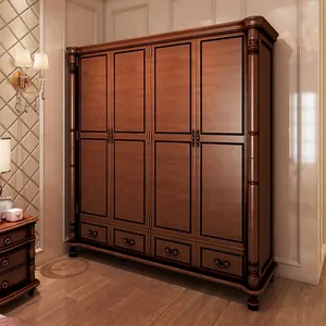 Latest High End Bedroom Furniture Wooden 4 Door Wardrobe With Drawer