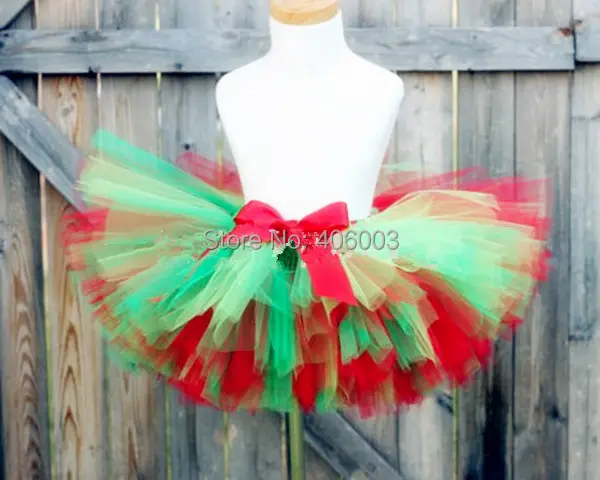 Venta caliente de la venta de vacaciones chicas esponjoso cinta santa falda bebé rojo y verde Navidad de tutú de tutu petti