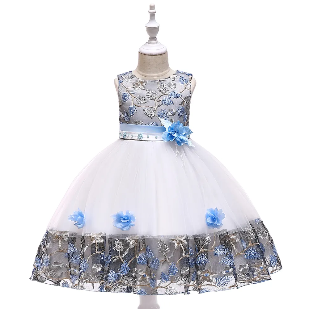 Hot Sale Pakistan En Indian Designer Zomerfeestjurk Kids Flower Fancy Dresses L5045