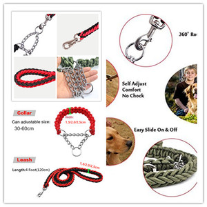 Kingtale Heavy Duty Dog <span class=keywords><strong>MARTINGALE</strong></span> <span class=keywords><strong>Collar</strong></span> estrangulador trenzado <span class=keywords><strong>Collar</strong></span> de nailon tejido a mano correa de perro y <span class=keywords><strong>Collar</strong></span> para perros 120cm para mascotas - Product Image 2
