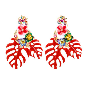 <span class=keywords><strong>Orecchini</strong></span> <span class=keywords><strong>Pendenti</strong></span> Grandi Fatti a Mano con Foglie e Fiori in Cristallo Colorato di Lusso Design alla Moda per Gioielli da Donna - Product Image 3