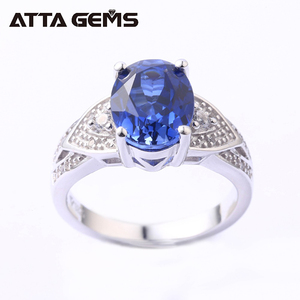 925 de plata esterlina Diente de forma Oval de oro blanco anillo de zafiro azul para los hombres y las mujeres boda banda - Product Image 2