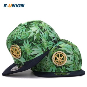 花式成人全叶印刷杂草嘻哈帽子金属装饰成人运动平发比尔杂草 snapback 帽子为男性和女人