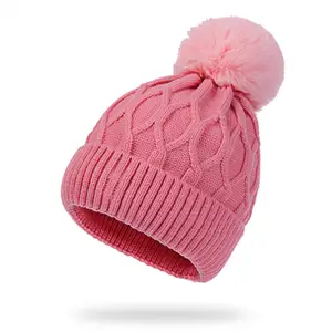 Hoge Kwaliteit 100% Acryl Haak Knit Winter Beanie Muts Met Top bal