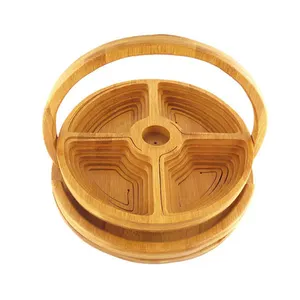 4 Small Fans Multi-Compartments Shapes Bamboo Dry Fruit Folding Basket Dry Nuts Tray Portable Coaster Wedding Party Decoration