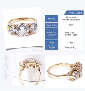 Anello di lusso <span class=keywords><strong>con</strong></span> <span class=keywords><strong>tre</strong></span> gemme di Tianyu, <span class=keywords><strong>tre</strong></span> <span class=keywords><strong>anelli</strong></span> di pietra, oro giallo puro, 3ct DEF Color Moissanite - Product Image 5