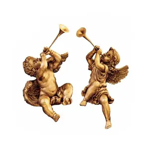 Statue d'ange cherub en résine dorée, résine trompette, 1 pièce