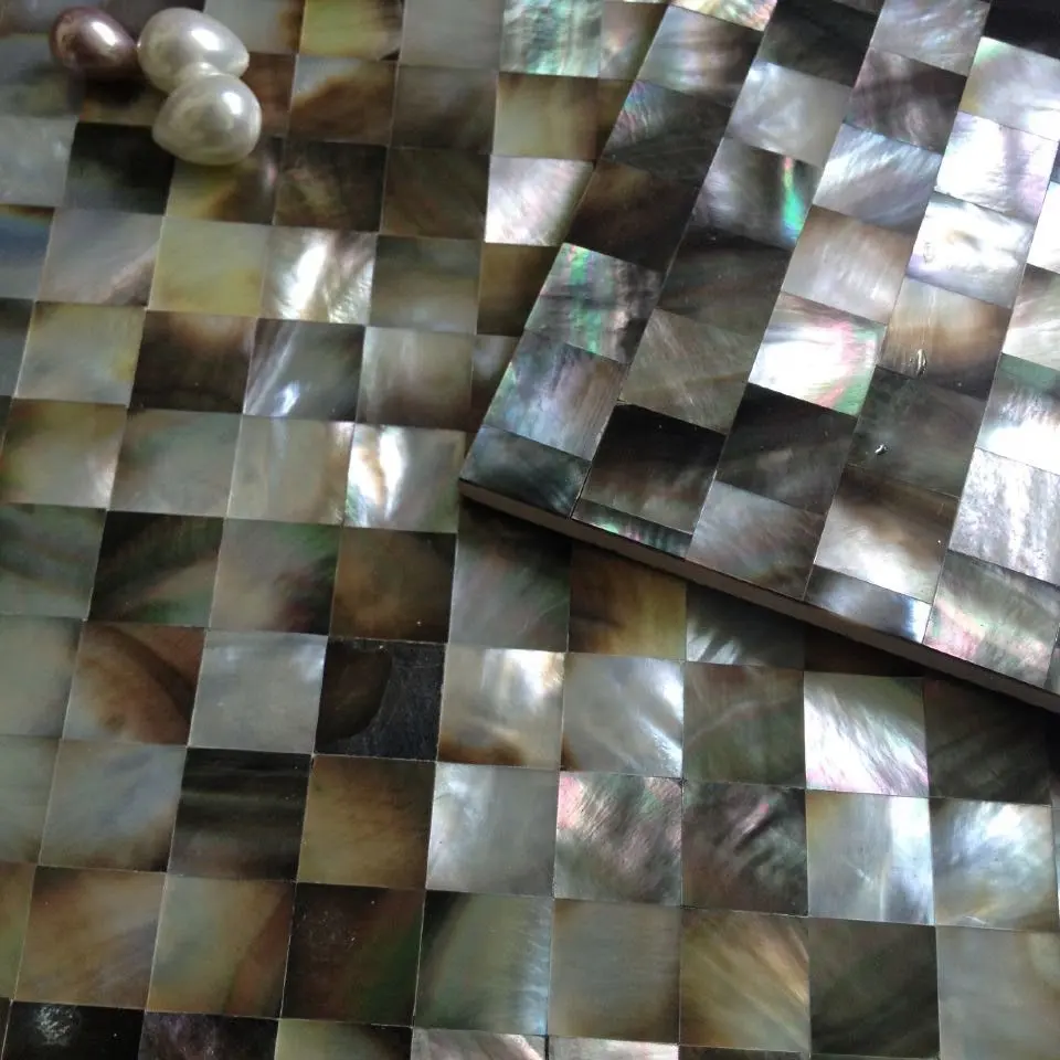 Harga Rendah Hitam Mother Of Mutiara Shell Dinding Mosaik Ubin untuk Dapur