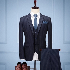 Traje de esmoquin de tres piezas para <span class=keywords><strong>hombre</strong></span> a rayas para <span class=keywords><strong>hombre</strong></span> - Product Image 2