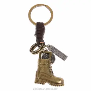 Custom Logo Men Vintage Leather Car Charms Alloy Cool Military Boots Keychain Key Chains Ring Braided Key Chain