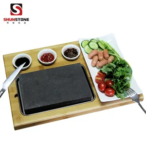 Restaurant Natural Steak Grill Lava Stone Wood Steak Plate Lava Stone Pot