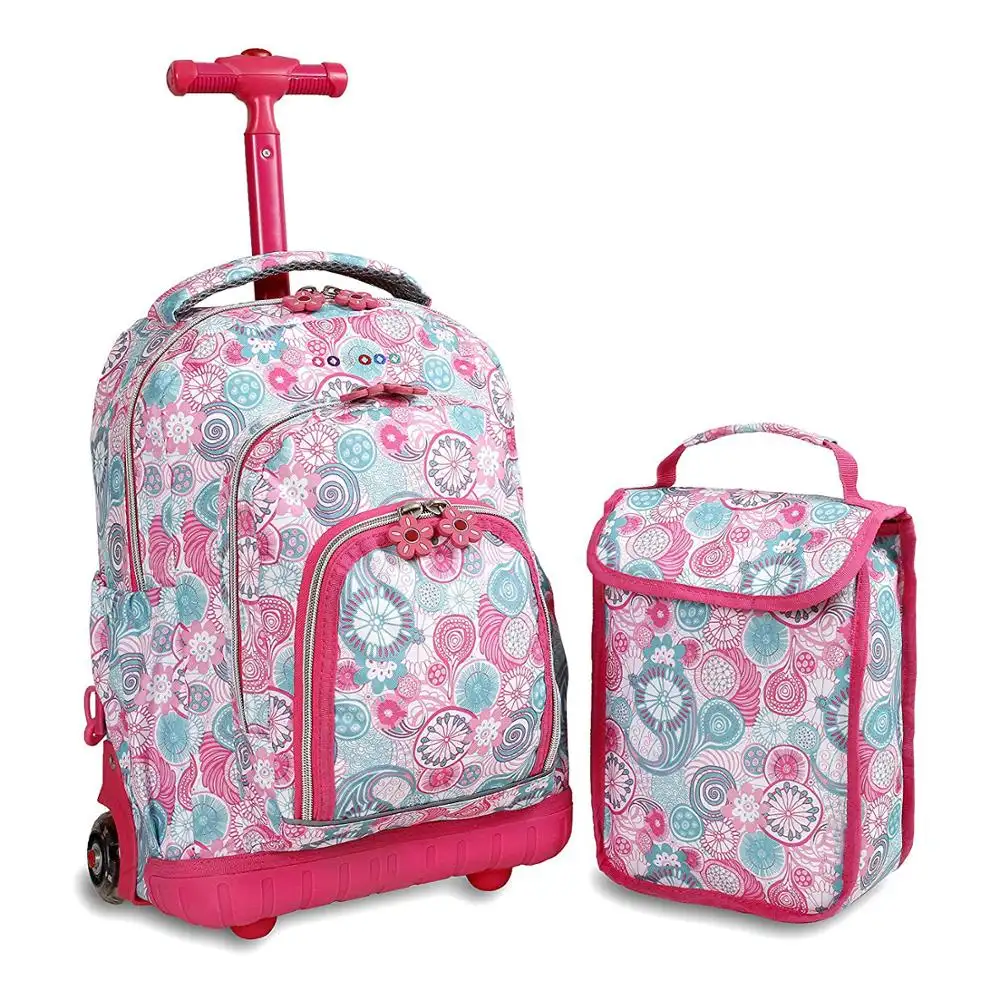 2022 New Trolley Schult aschen Set mit Brotdose, große Kapazität Schult aschen Kinder rucksack für Mädchen 600D Polyester Flower Legend